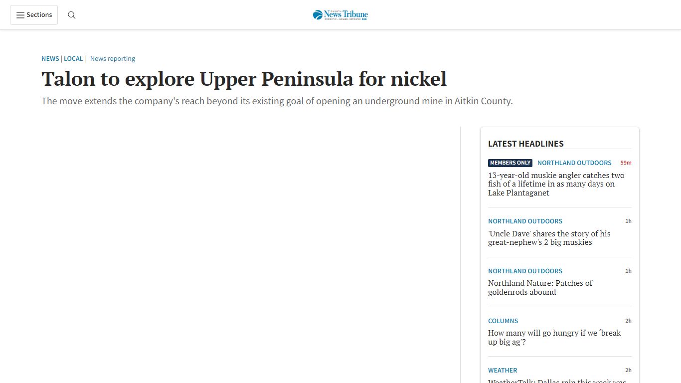 Talon to explore Upper Peninsula for nickel - Duluth News Tribune ...